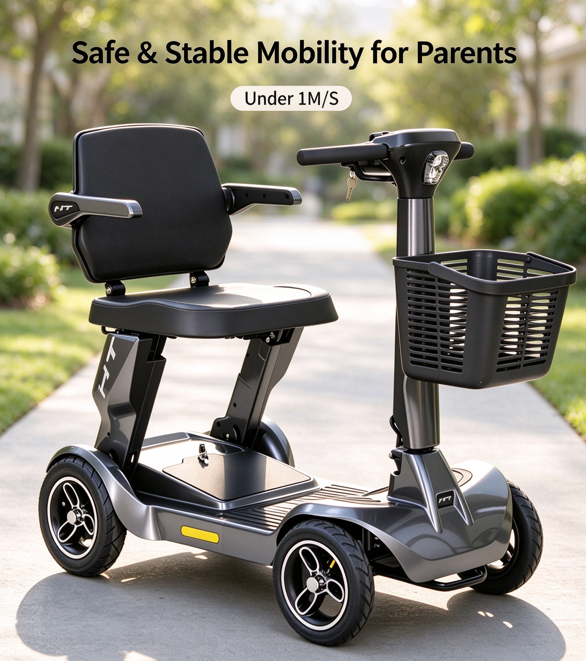 Foldable 4-Wheel Mobility Scooter for Seniors | 40KM Long Range, Anti-Tip Safe Electric Mobility Scooter