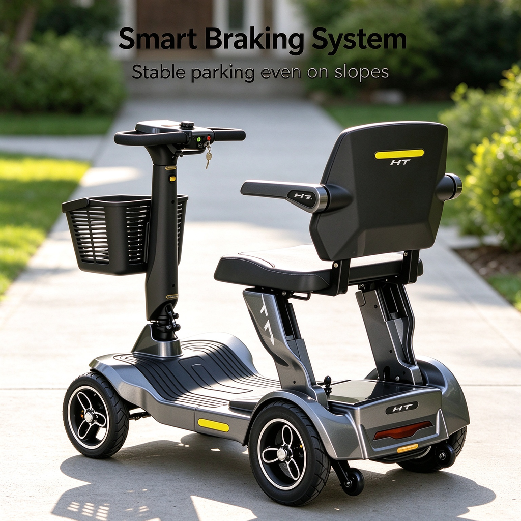 Foldable 4-Wheel Mobility Scooter for Seniors | 40KM Long Range, Anti-Tip Safe Electric Mobility Scooter