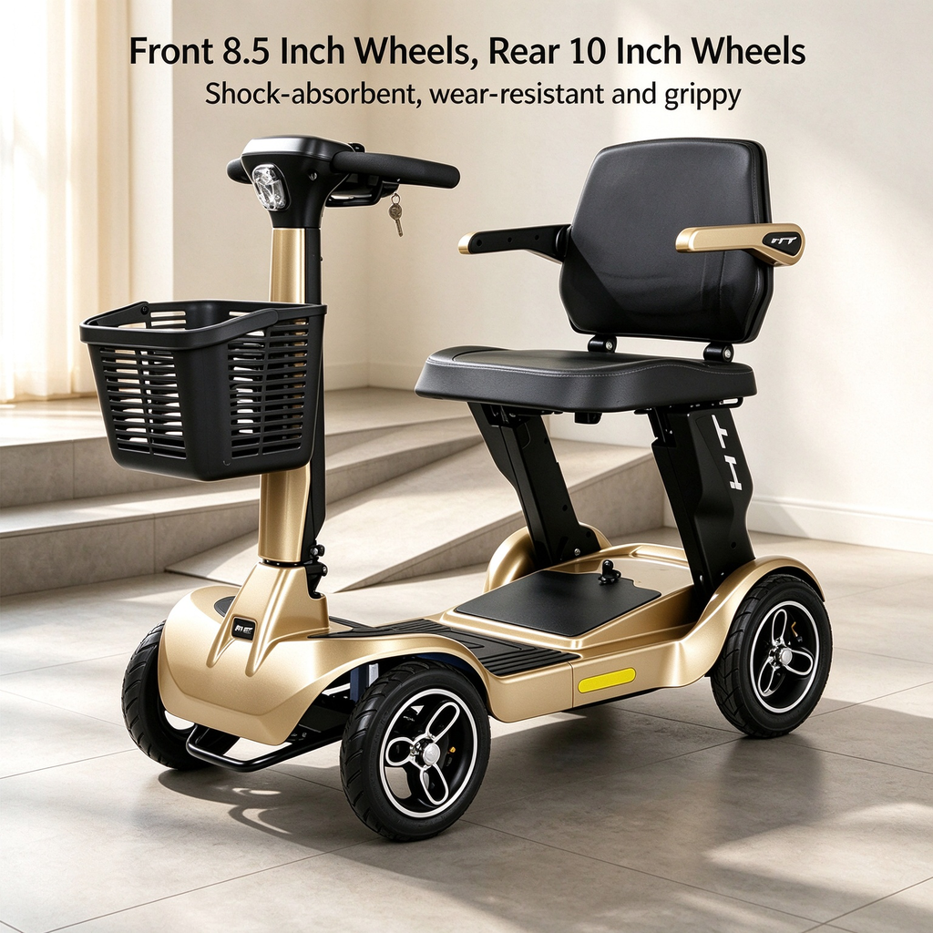 Foldable 4-Wheel Mobility Scooter for Seniors | 40KM Long Range, Anti-Tip Safe Electric Mobility Scooter