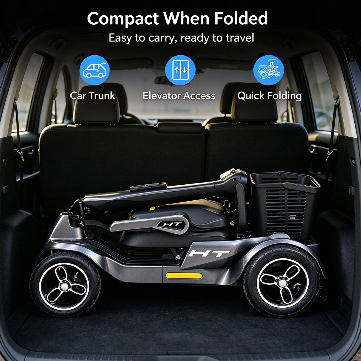 Foldable 4-Wheel Mobility Scooter for Seniors | 40KM Long Range, Anti-Tip Safe Electric Mobility Scooter